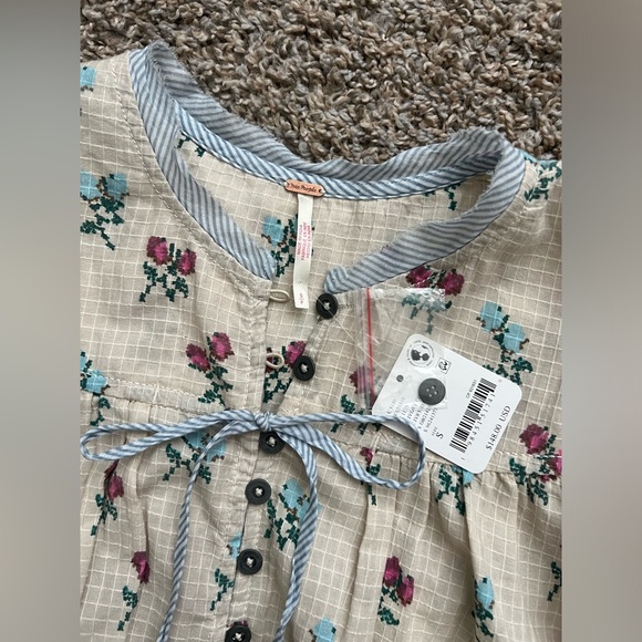 NWT Free People Cream Floral Mini Dress Boho Fairy Cottage Summer Dress, Small - Picture 5 of 6